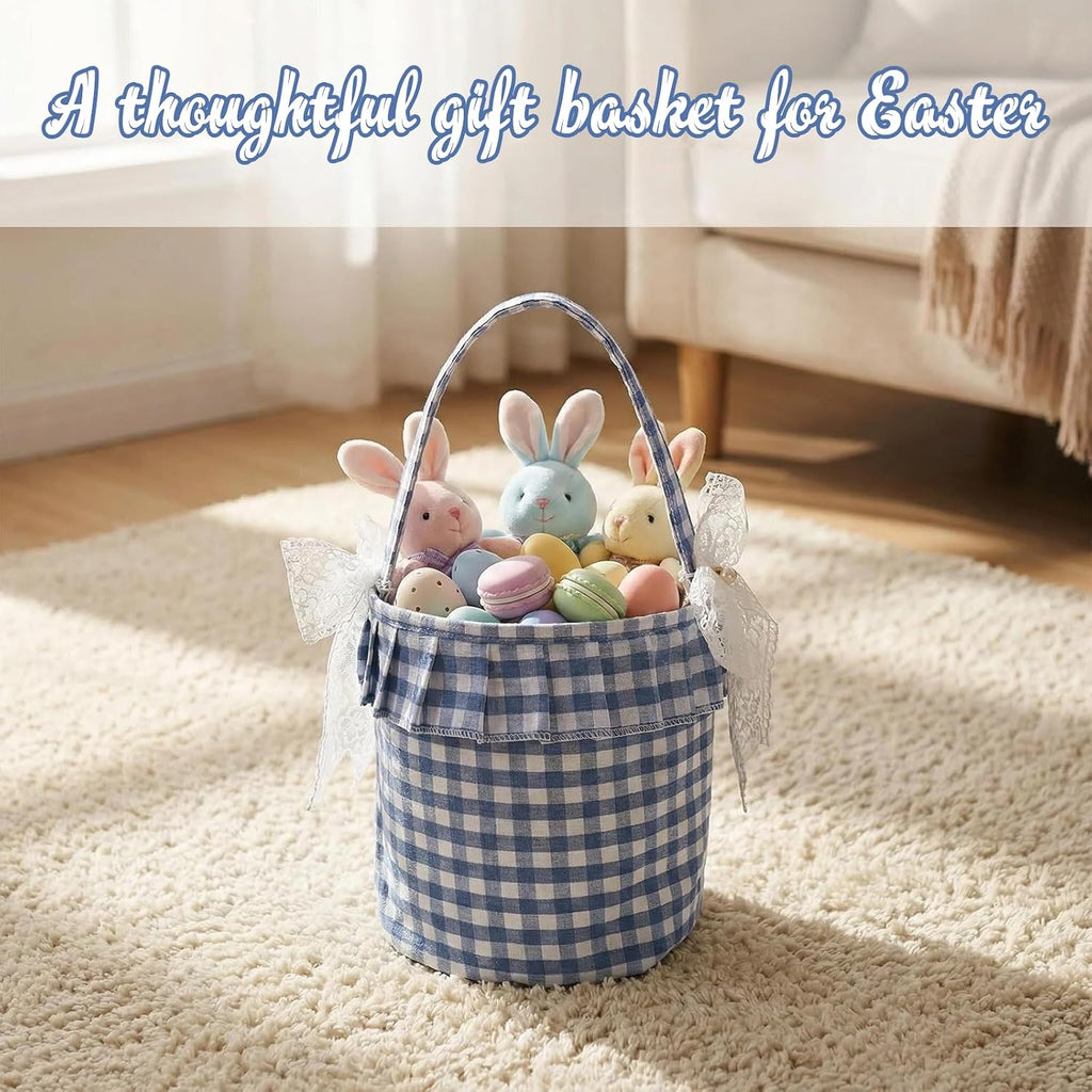 Primst Easter Bunny Baskets for Kids –Striped Fabric Egg Hunt Bags with Handles & Detachable Bows, Reusable Candy Buckets for Easter, Halloween Trick or Treat, Party Favors & Home Storage