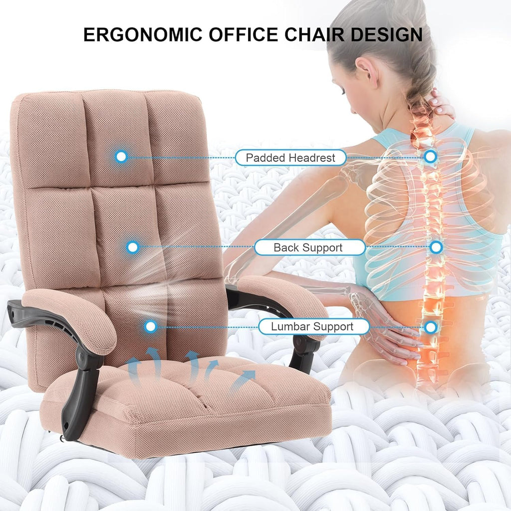 Erogonomic Reclining Office Chair with Footrest, High Back Fabric Cute Comfortable Recliner Office Desk Chair with Leg Foot Rest for Women,Pink