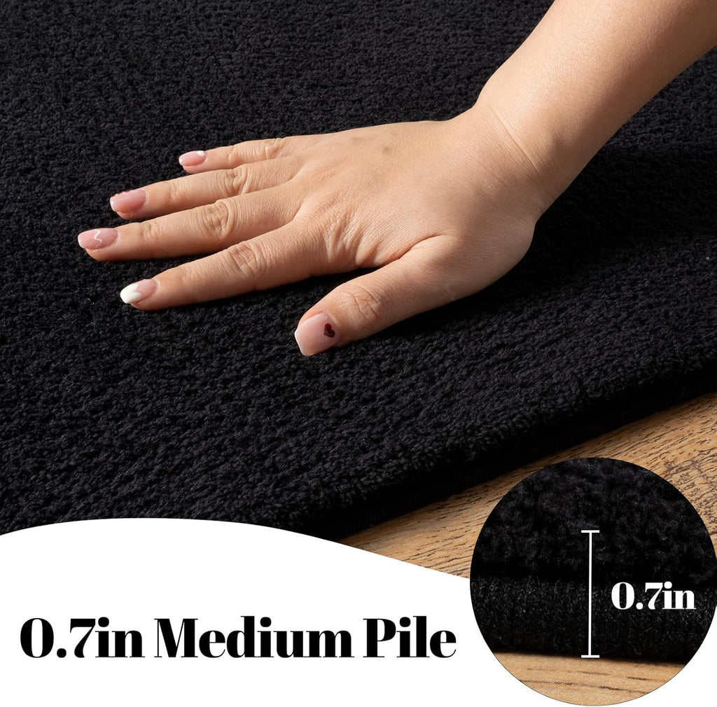qulint Black Rug for Living Room, 8x10 Washable Rug for Bedroom with Thickened Memory-Foam, Modern Minimalist Large Carpet Solid Comfy Non Slip Carpet for College Dorm Dining Room Classroom Home Decor