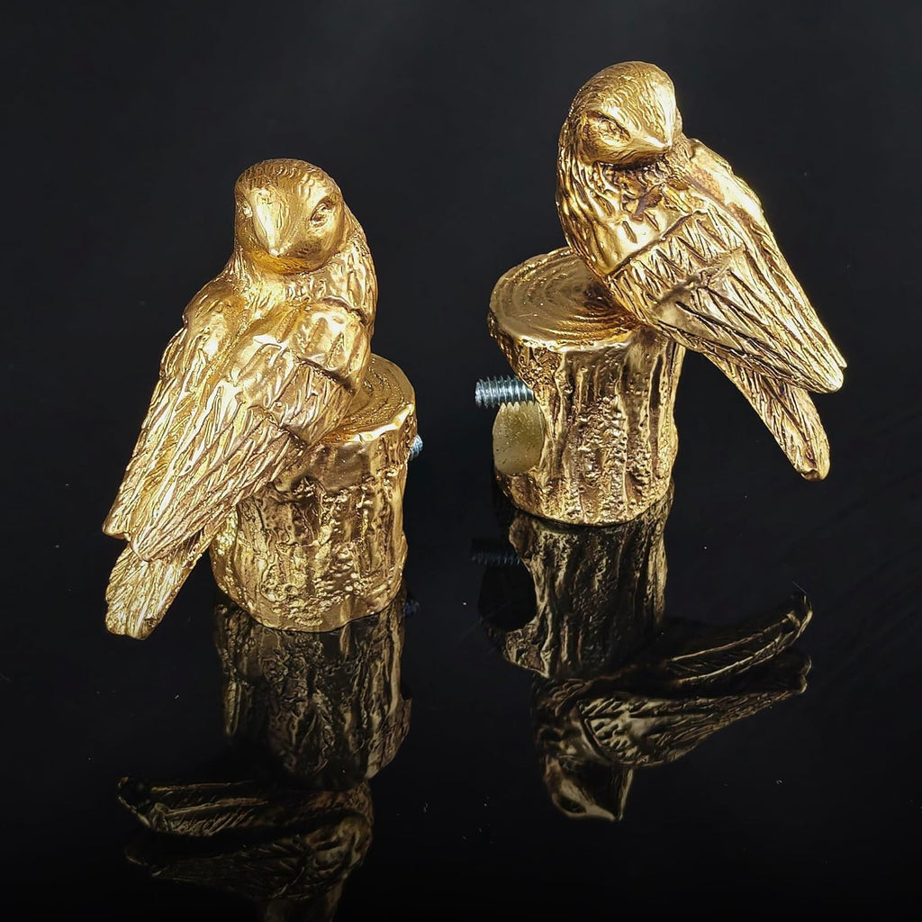 Decorative Curtain Rod Finials, Pretty Polyresin Gold Bird Finials, Set of 2, Compatible with 1 inch or 1-1/8 inch Dia Curtain Rod, Standalone Finial Pair