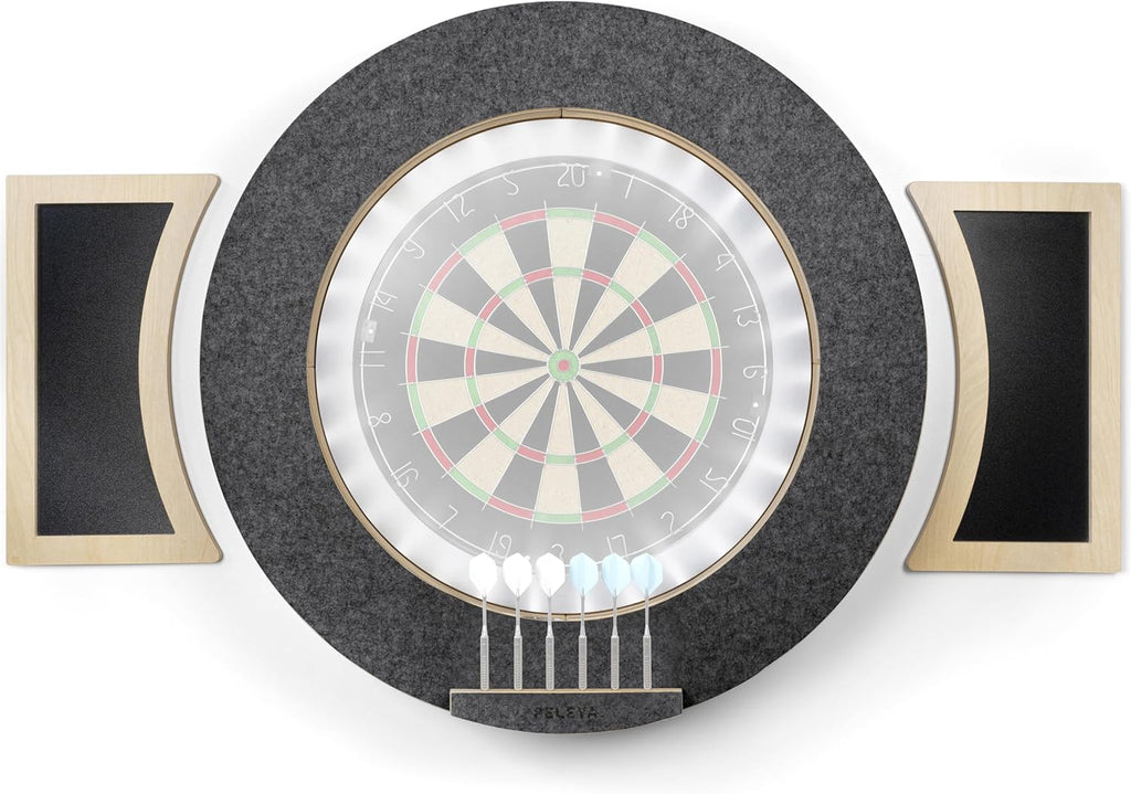 Dart Board Cabinet Set with LED Light; Bristle Dartboard, Built in LED Light, Darts and Chalkboards