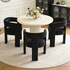 Modern Barrel Dining Chairs Set of 6, No Assembly Velvet Upholstered Dining Room Chairs with Open Back and 3 Legs, Comfy Accent Armchairs for Living Room/Bedroom/Kitchen/Reading, Black