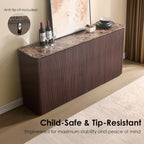 Fluted 4 Doors Sideboard Cabinet with Storage, 64" Wooden Credenza with Shelves, Faux Marble-Top Coffee Bar Console Table, Modern Buffet Cabinet for Dining, Kitchen, Living Room, Entryway, Dark Oak