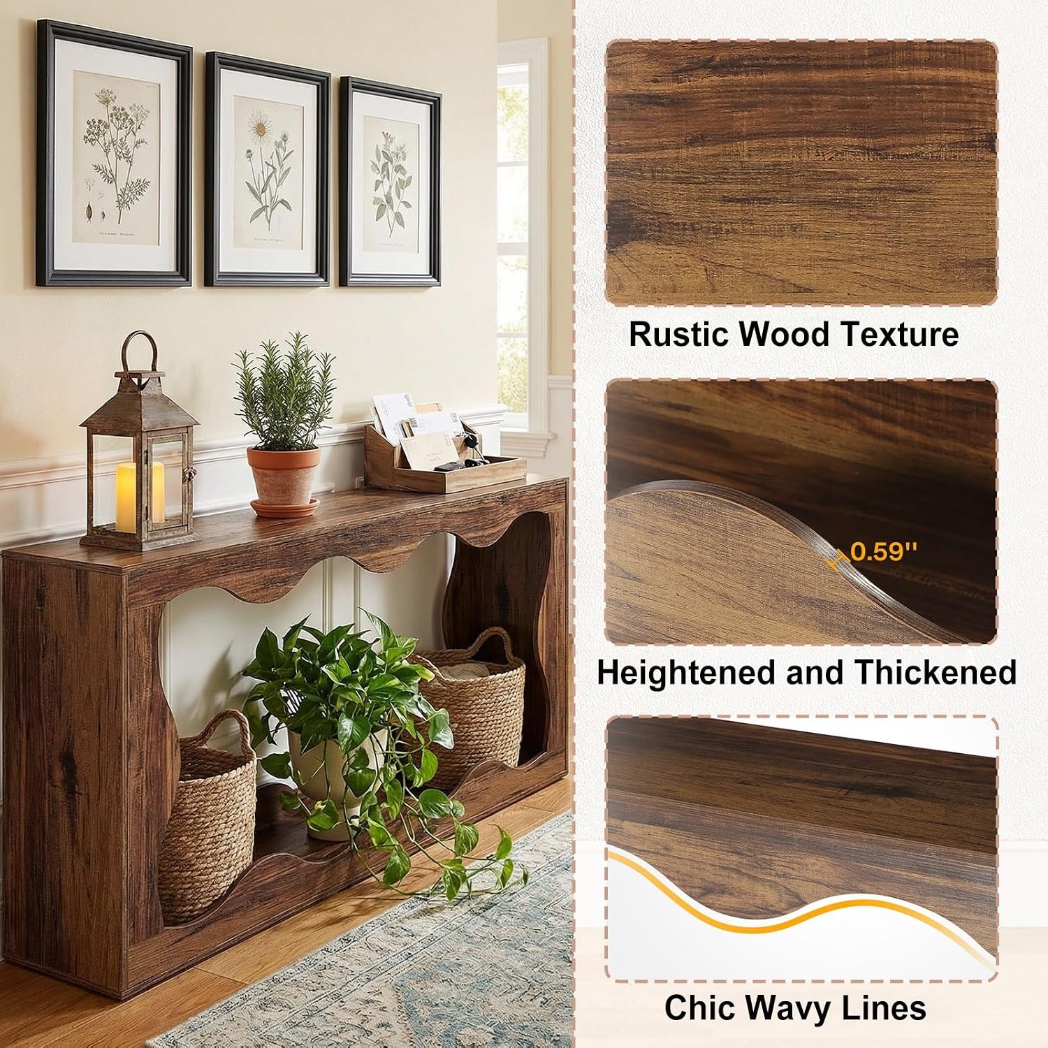 Side Table with 2 Tier Storage Cabinet, Small End Tables Wood Solid with Glass Top, Rustic Industrial Bedside Nightstand for Bedroom, Living Rooms, Small Spaces