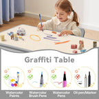 GITAWUSA Kids Study Table and Chairs Set, Height Adjustable Toddler Table and Chair Set for Kids Ages 3-8, 31.5" L x 23.6" W Graffiti Desktop Plastic Children Art Table with 2 Seats, Grey