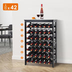 VASMIA 42 Bottles Bamboo Wine Rack,7-Tier Wine Rack Freestanding Floor with Table Top, Wine Storage Shelf for Kitchen Dining Room Bar,Black
