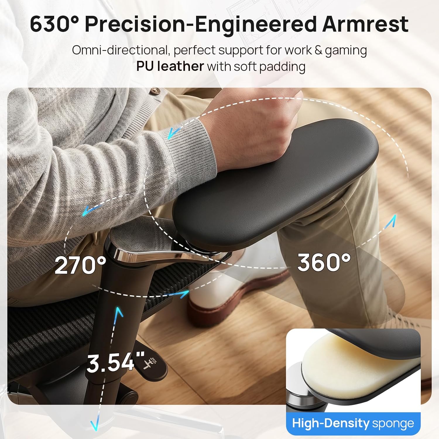 Ergonomic Office Chair with Lumbar Support - Over 10 Hours Sitting Comfortable, Mesh Big and Tall Home Computer Desk Chairs, 4D Headrest, 630° Armrst, Seat Depth Adjustable, 330 LBS