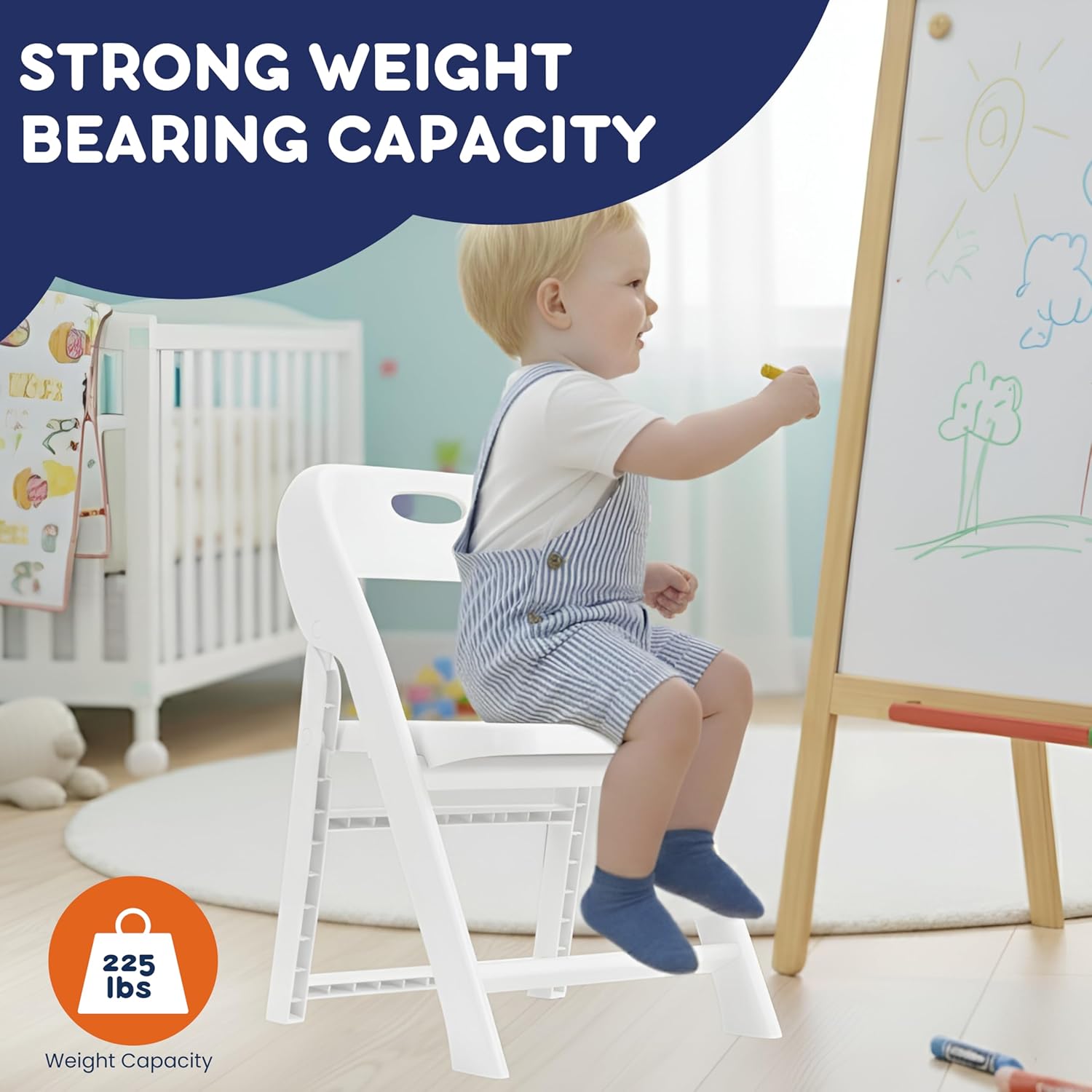 Giggle & Play 2 Pack of Kids Folding Chair with Backrest - Lightweight, Portable Toddler Chair for Indoor, Outdoor, Playroom & Classroom (White)