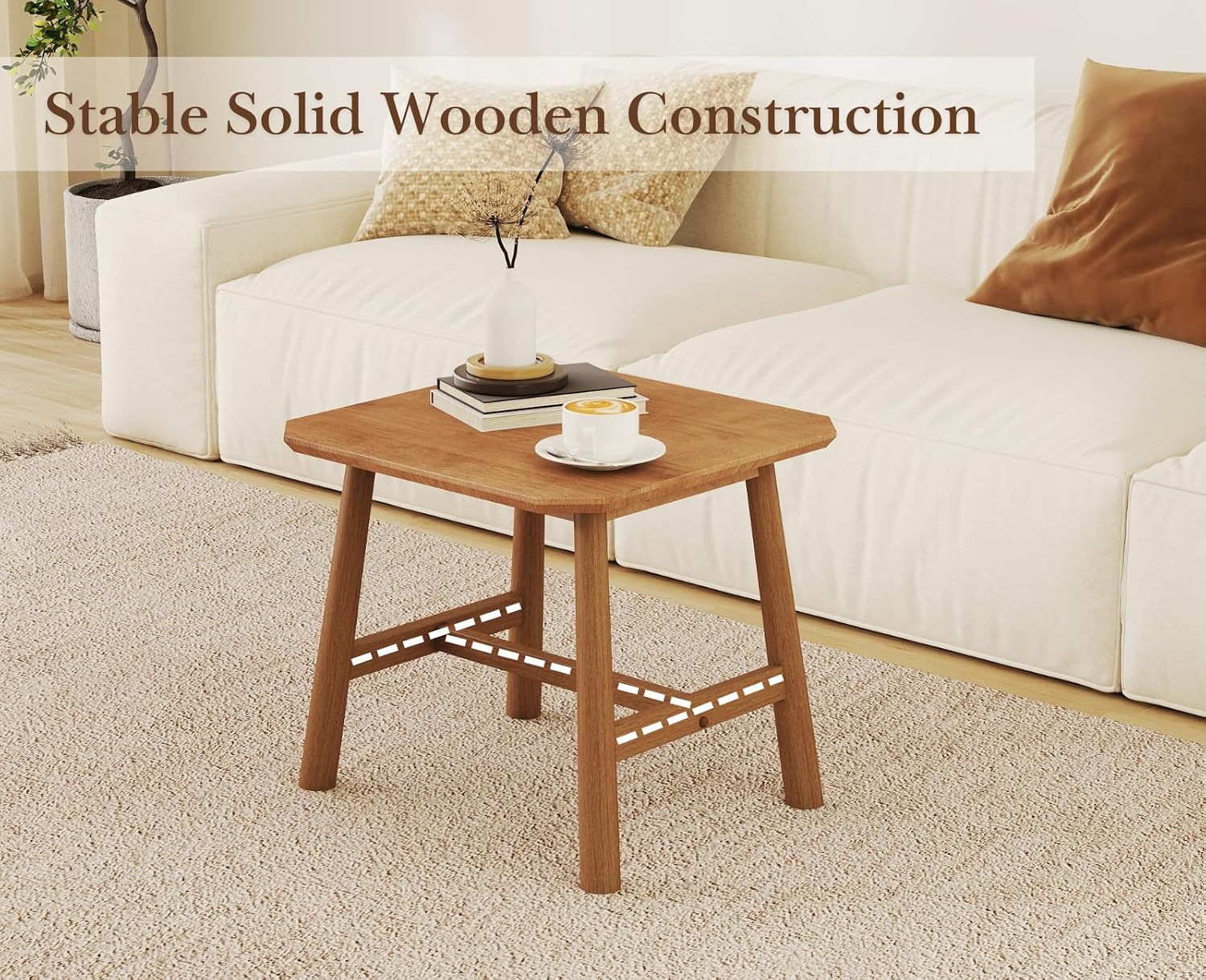 CIMOTA Solid Wood Side Table Modern Small Square End Table for Living Room Farmhouse Narrow Nightstand for Small Spaces/Bedroom/Office, Natural Finish