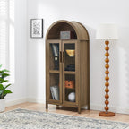 JIJIWANG Tall Wooden Arched Cabinet,LED Arched Kitchen Pantry Cabinet with Doors & Shelves,Modern Retro-Style Wooden Storage Cabinets with Adjustable Glass Partitions for Dining Room,Brown