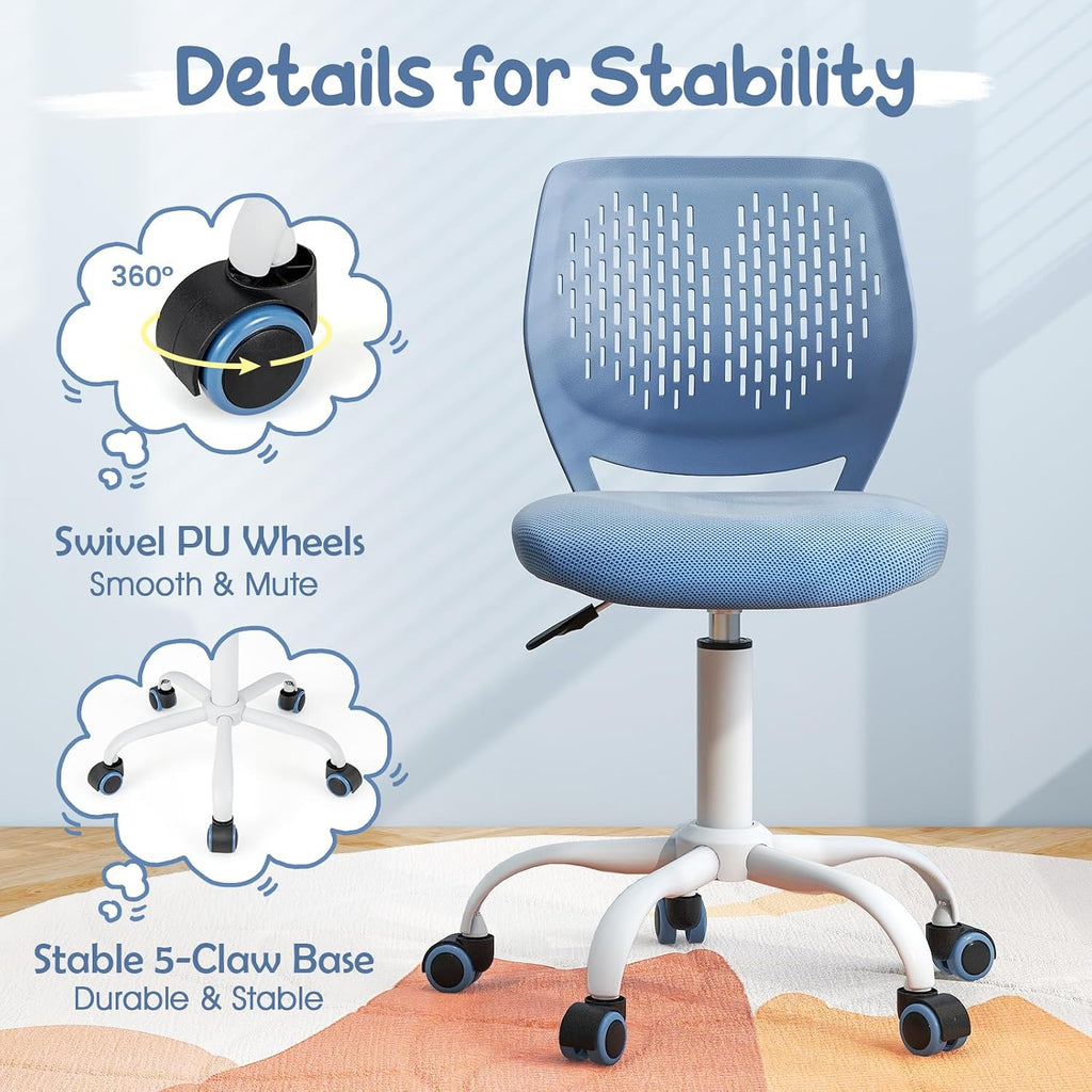 HONEY JOY Kids Desk Chair, Children Study Chair w/Adjustable Height, Low Back, Swivel Rolling Mesh Task Student Chair, Kids Computer Chair for Teens Girls Boys Home/School/Office (Blue)