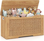Costzon Kids Storage Bench, 40” Toy Box with Flip Top, 2 Metal Hinges and Side Handles, Wooden Entryway Bench, Rattan Style Storage Chest for Bedroom, Living Room and Playroom