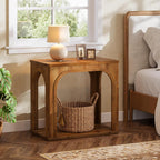 Tribesigns Arched Side Table, 2-Tier Farmhouse Solid Wood End Table with Bottom Shelf, Wooden Night Stand for Living Room, Bedroom, Rustic Brown