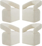 KISLOT Upholstered Dining Chairs Set of 4, Modern Rolling Dining Chairs with Hidden Casters, Arm Kitchen Chairs with Linen Look Fabric, Padded Barrel Chairs for Dining Room, Kitchen, Cream Beige