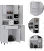 Kitchen Pantry Cabinet with Drawer: Two Open Shelves Multiple Cabinets White Modern Design - Metal Handles & Feet for Small Restaurant Cafe Storage Commercial Use