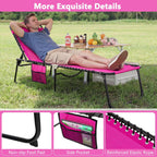 Giantex Patio Lounge Chairs for Outside - Folding Tanning Chair w/Headrest, 4 Adjustable Positions, Side Pocket, Outdoor Chaise Lounge for Camping, Pool, Sunbathing Beach Chair, Pink