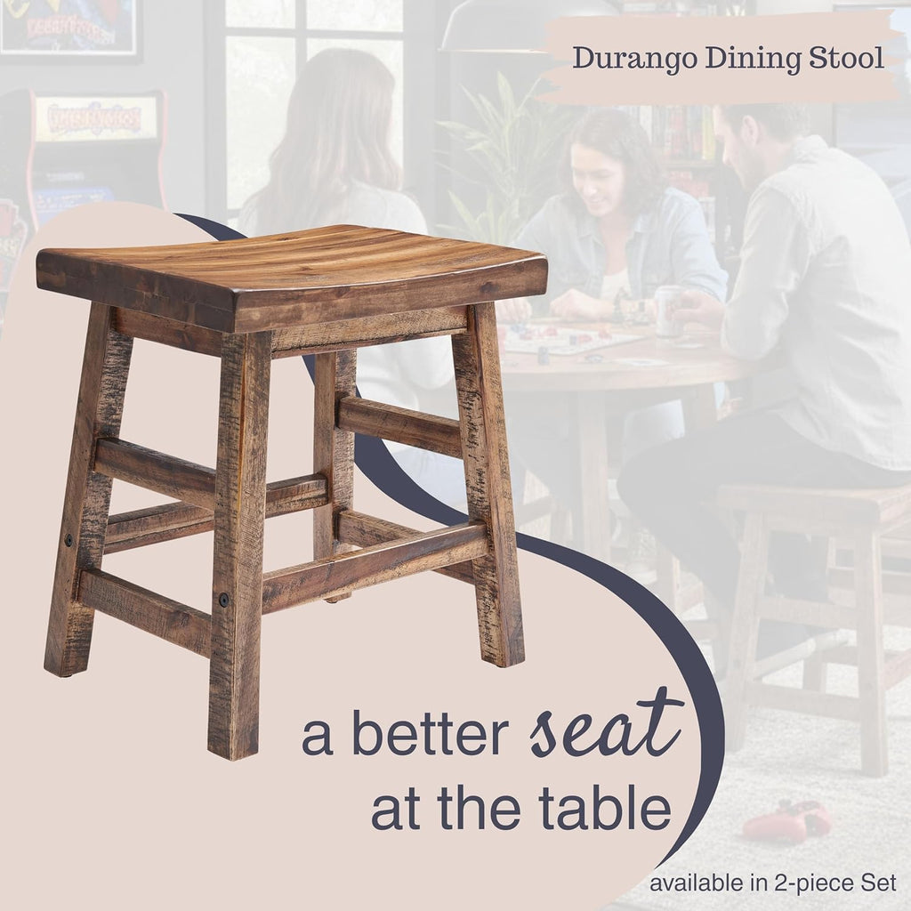 Durango 20-Inch Saddle Seat Stool – Backless Solid Wood Kitchen Stool for Dining Table, Counter, or Entryway – Rustic Farmhouse & Industrial Accent Seating by Alaterre Furniture
