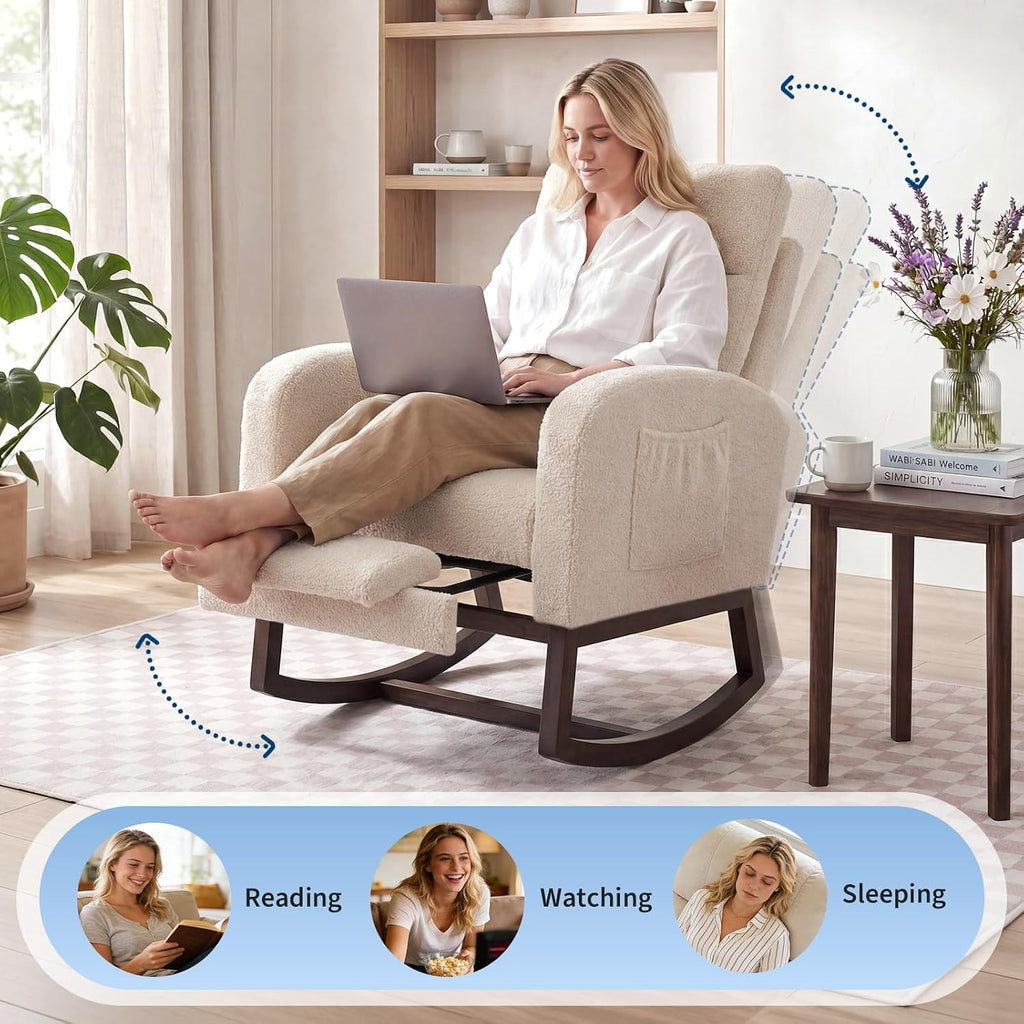 Garvee Nursery Rocking Chair with Adjustable Footrest & Side Pocket