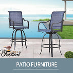 Festival Depot 2pcs Bar Bistro Patio Dining Chairs Textilene High Stools 360° Swivel Chairs with Curved Armrest and Metal Frame Outdoor Furniture for Garden Pool All-Weather (Blue)