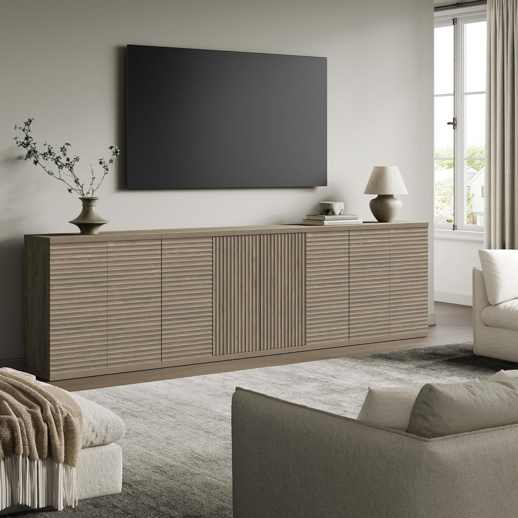 SICOTAS Buffet Cabinet with Storage Accent Sideboard Modern Credenza with Doors & Shelves Fluted Media Console Mid Century Coffee Bar Table for Living Room Kitchen Dining Room Hallway (3PCS)