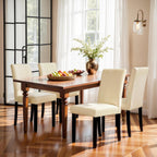 SyMax Dining Chairs Set of 4, Faux Leather Upholstered Dining Room Chairs, Modern Parsons Kitchen Chairs with Wood Legs, Cream(Only Chairs)