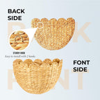 LUSYDECO Set of 2 Scalloped Wicker Wall Basket, Handwoven Boho Wall Decor Basket, Wall Hanging Baskets for Nursery, Door, Plants, Mail