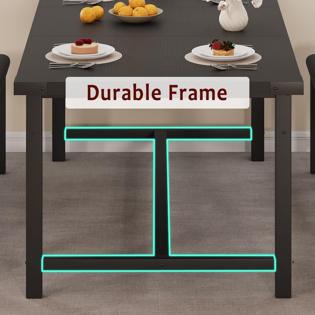 GarveeHome 5 Piece Extendable Dining Table Set for 4-6, Kitchen Table & 2 Upholstered Benches w/Metal Corner Protector, Dining Room Table Set for Small Space, Apartment, Easy Assemble, Retro Black
