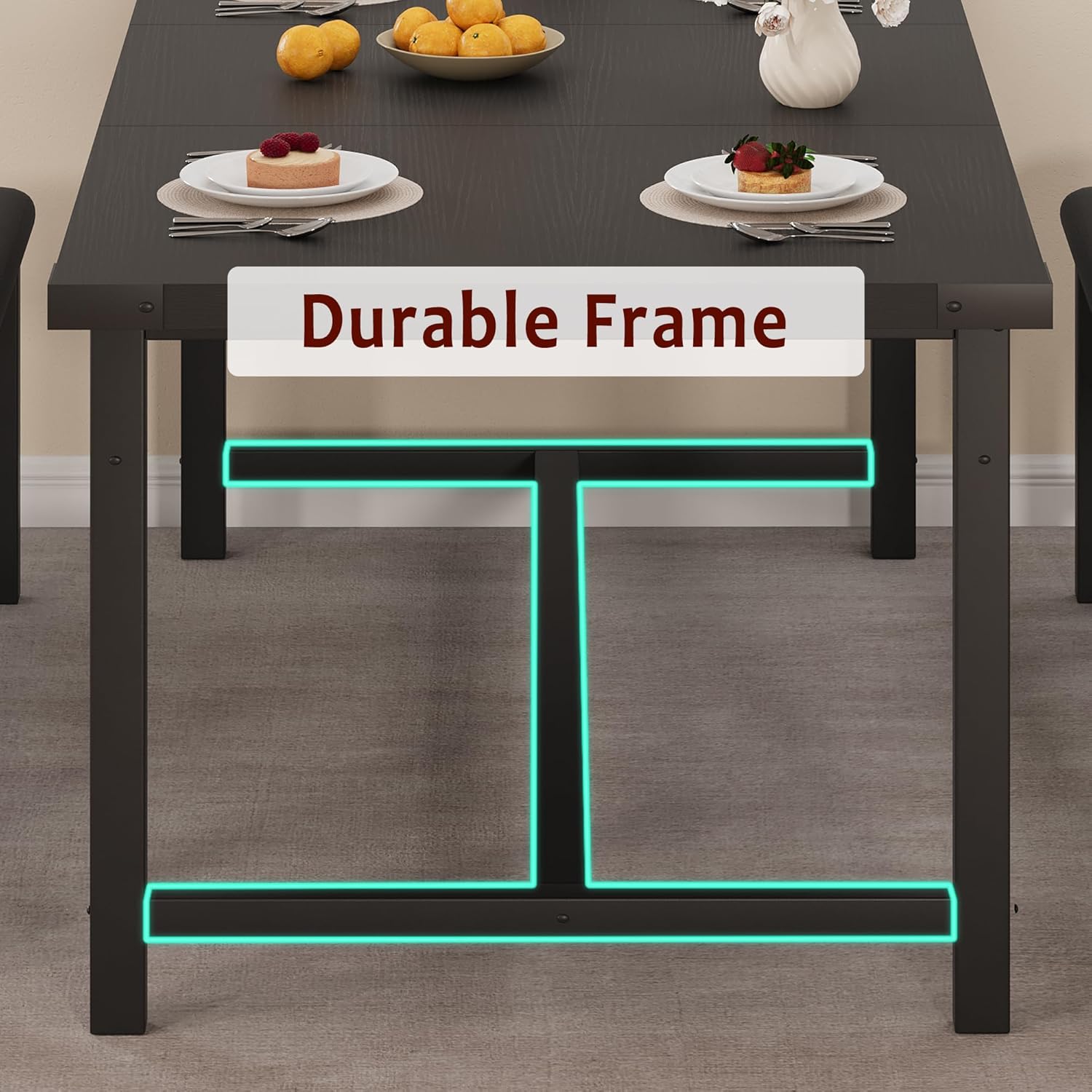 GarveeHome 5 Piece Extendable Dining Table Set for 4-6, Kitchen Table & 2 Upholstered Benches w/Metal Corner Protector, Dining Room Table Set for Small Space, Apartment, Easy Assemble, Retro Black