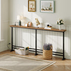 YATINEY 78.7" Console Table with Adjustable Height (27.6"-35.4") and Power Outlet, Skinny Behind Couch Table, Narrow Long Sofa Table for Living Room, Hallway, Entryway, Rustic Brown and Black CT09UBR