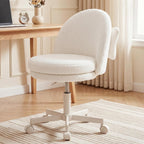 COMHOMA Vanity Chair with Wheels Velvet Tall Office Chair with Back,Armless Desk Chair Comfy Height Adjustable, Soft Lumbar Support for Girls Bedroom Home Vanity Bow Pillow for Gift,White