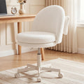COMHOMA Vanity Chair with Wheels Velvet Tall Office Chair with Back,Armless Desk Chair Comfy Height Adjustable, Soft Lumbar Support for Girls Bedroom Home Vanity Bow Pillow for Gift,White