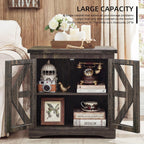 Farmhouse End Table, 24" Large End Tables with Storage, Rustic Square Sofa Beside Table with Glass Barn Door, Wood Side Table Square Nightstand for Living Room, Bedroom, Office (Antique Finish)
