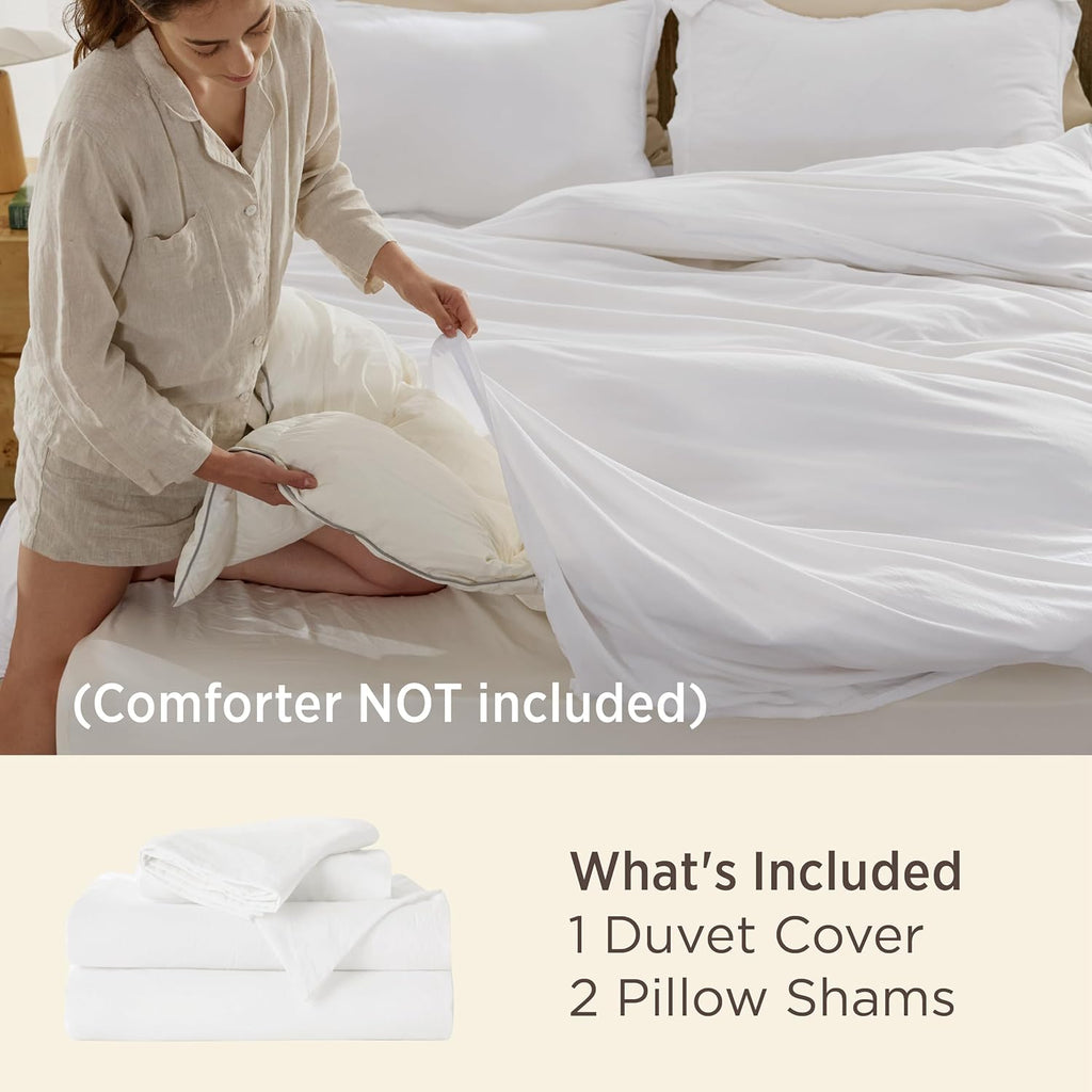 Bedsure White Duvet Cover Queen Size - 3 Pieces Prewashed Cotton-Like Polyester Extra Soft Bedding Set, Includes 1 Duvet Cover 90x90 Inches with Zipper Closure & 2 Pillow Shams, Comforter Not Included