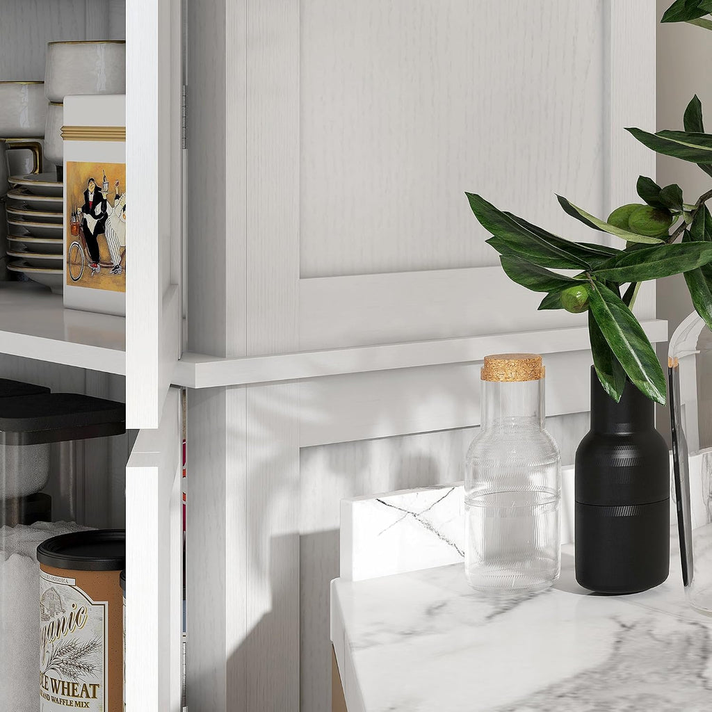 72" Tall Kitchen Pantry Storage Cabinet, 4-Door Freestanding Buffet with 2 Adjustable Shelves, Utility Cupboard Large Sideboard for Kitchen, Dining Room, White