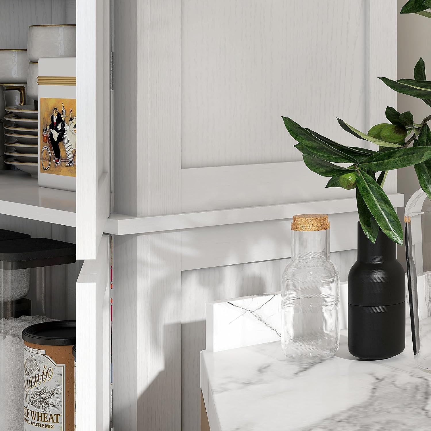72" Tall Kitchen Pantry Storage Cabinet, 4-Door Freestanding Buffet with 2 Adjustable Shelves, Utility Cupboard Large Sideboard for Kitchen, Dining Room, White