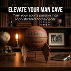 Walnut Wood Basketball Holder - Elegant Desktop Sports Ball Display Stand for Autographed Memorabilia, Drill-Free Tabletop Decor & Unique Gift for Men
