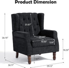 Mid-Century Modern Wingback Chair - Plush Upholstered Accent Armchair with Solid Oak Legs, Ergonomic High Back Lounge Chair for Living Room, Bedroom Office - Retro Reading Chair Bluish Black
