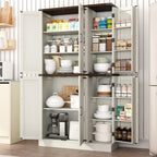 chartustriable 71in Farmhouse Kitchen Pantry Cabinet,Freestanding Tall Storage Cabinet with 6 Barn Doors,Organizer,Rustic Wood Storage Cabinets for Kitchen,Dining Room,Bathroom(White)