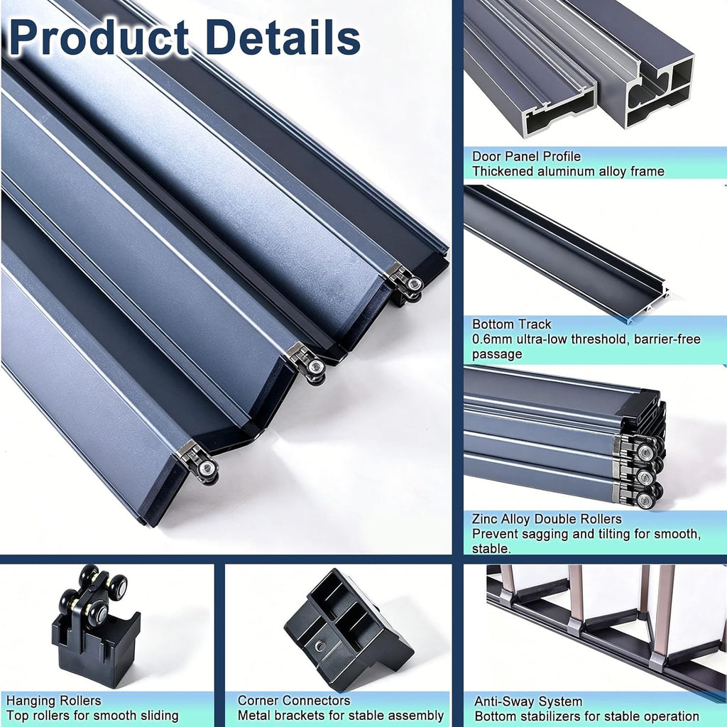 Kitchen Pantry Aluminum Alloy Folding Door Custom, Space Saving No Drill Easy Install Accordion Sliding Room Divider Balcony Hallway Basement Entry(100x203cm(39x80in))