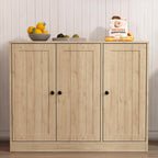 Furnify Buffet Cabinet with 3 Door, Kitchen Storage Cabinet with Adjustable Shelf, Coffee Bar Accent Cabinets for Living Room, Entryway, Natural Oak