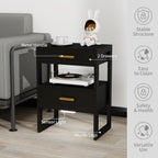 Wooden Nightstands Set of 2 with Motion Sensor Light & Storage Drawer, Modern Bedside Table End Table for Bedroom, Small Spaces, Sturdy Wood Side Table Furniture, Black