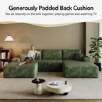 107.7" Boneless Sectional Couch Modern Modular U - Shape Corduroy Upholstered Sofa for Living Room - Deep Seat with Chaise and Ottoman(Green, 2 Seater+Right Facing Chaise+Ottoman)