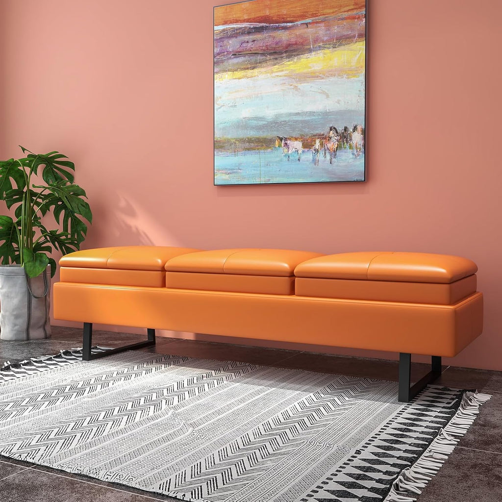 kinbor Waiting Room Bench for Salon - Modern Bench Waiting Room Chairs, Upholstered Lobby Chairs Reception Area Leather Bench Furniture with Metal Legs, 3 Seat