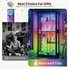Lvifur 71” Glass Display Cabinet with RGB Light for Collectibles - Black | 4mm Tempered Glass Doors, 7-Tiers Large Storage Capacity, Human Sensor, 12 Color Adsjutable Lights, 7 Shelves, Lockable Door
