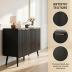 47.2" Versatile Fluted Wooden Storage Sideboard, 4-Door Buffet Cabinet with Adjustable Shelves, Functional Credenza for Living, Dining Room & Entryway Decor, Black