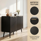 47.2" Versatile Fluted Wooden Storage Sideboard, 4-Door Buffet Cabinet with Adjustable Shelves, Functional Credenza for Living, Dining Room & Entryway Decor, Black