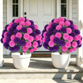 Artificial Mum Topiary Ball: 33" Fake Chrysanthemum Flower with Spike Set of 2 for Front Porch Decor - Purple Pink Faux Bushes Plants with Spike for Outdoor Indoor Garden Patio Entryway