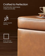 VASAGLE EKHO Collection - Storage Ottoman Bench, Entryway Bedroom Bench, 25 Gallons, Synthetic Leather with Stitching, Mid-Century Modern, Safety Hinges, Loads 660 lb, Caramel Brown ULOM075K01