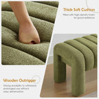 43.3" Dining Room Bench, Green Tufted Upholstered End of Bed Bench, Modern Entryway Ottoman Window Seat with Solid Wood Legs and Padded Seat for Bedroom, Hallway and Living Room (Boucle)