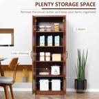 63" 2-Door Kitchen Pantry, Freestanding Storage Cabinet with 5-Tier Shelving and 2 Adjustable Shelves for Dining Room, Brown,15.8 * 23.5 * 63